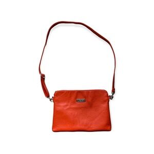 Grace Adele Orange Faux Leather Shoulder Bag with Floral Lining